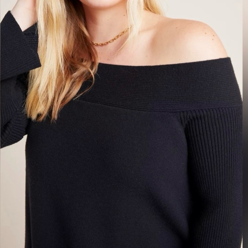 Anthropology Off the Shoulder Long Sleeve Black Contemporary Sweater Size XS